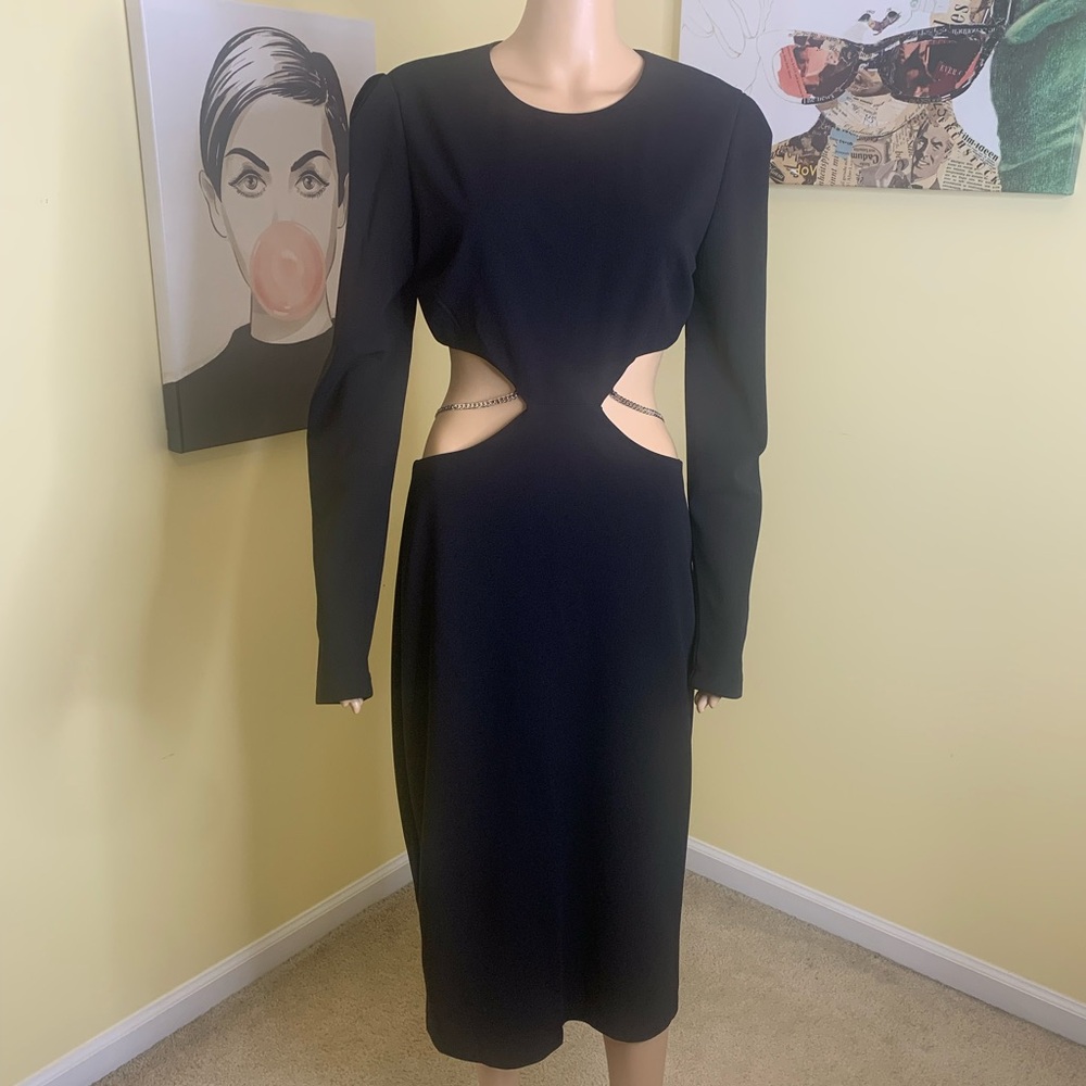 💫HP‼️💫 NWT LEA & VIOLA Cut-out Bodycon Midi Dress w/Chain Detail, Black, Large - Picture 6 of 7